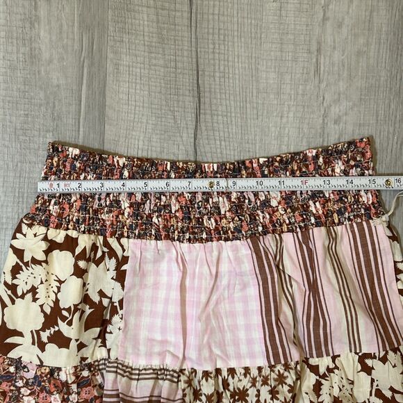NWT Universal Thread Womens Patchwork Skirt Size Large Pink Brown Floral Stripe - Picture 15 of 16